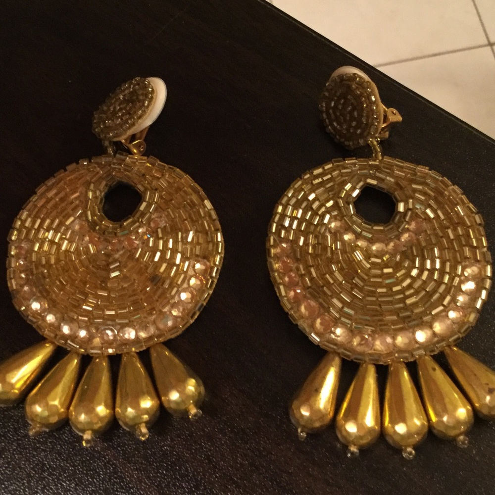 Kenneth J Lane beaded gold clip earrings